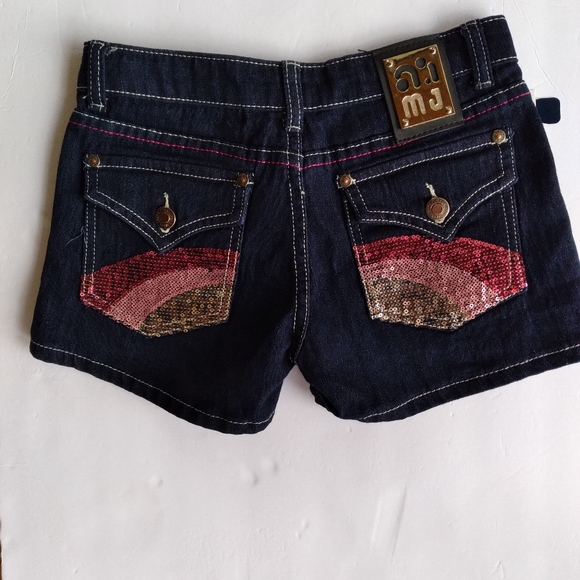 Miss Jeans Dark Wash Denim Shorts With Sequins Girls Size 14 - Picture 2 of 5
